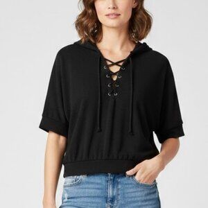 Chaser Lace Up Hooded Top Charcoal Dolman Sleeve Hoodie Medium